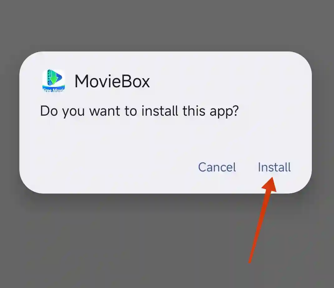 Tapping install button on Android system package installer for MovieBox APK