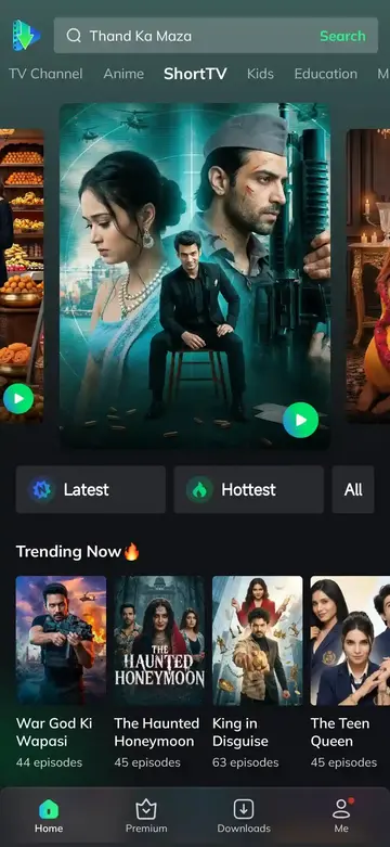 MovieBox app ShortTV vertical mini drama section with episode lists and fast streaming